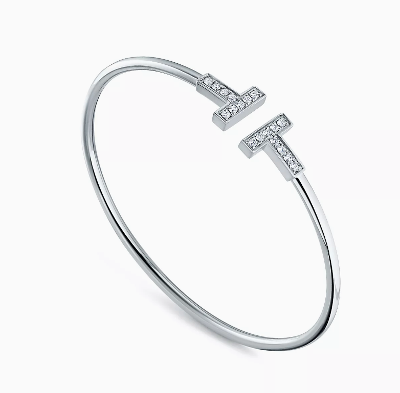 Ella T Bangle,18k White Gold Plated,Inlaid cubic zircon