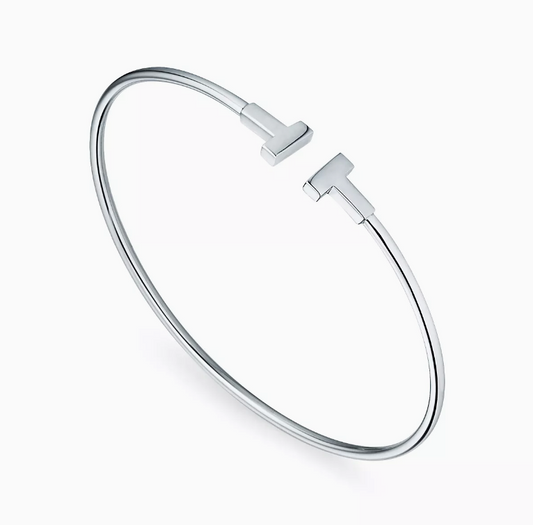 Ella T Bangle,18k White Gold Plated