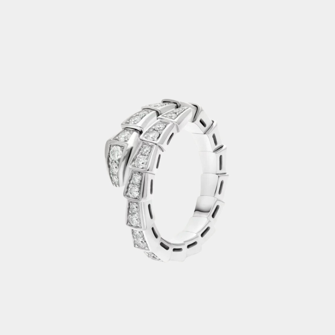 Ella Jewellery Serpenti Ring,18k White Gold Plated,Cubic Zircon Paved